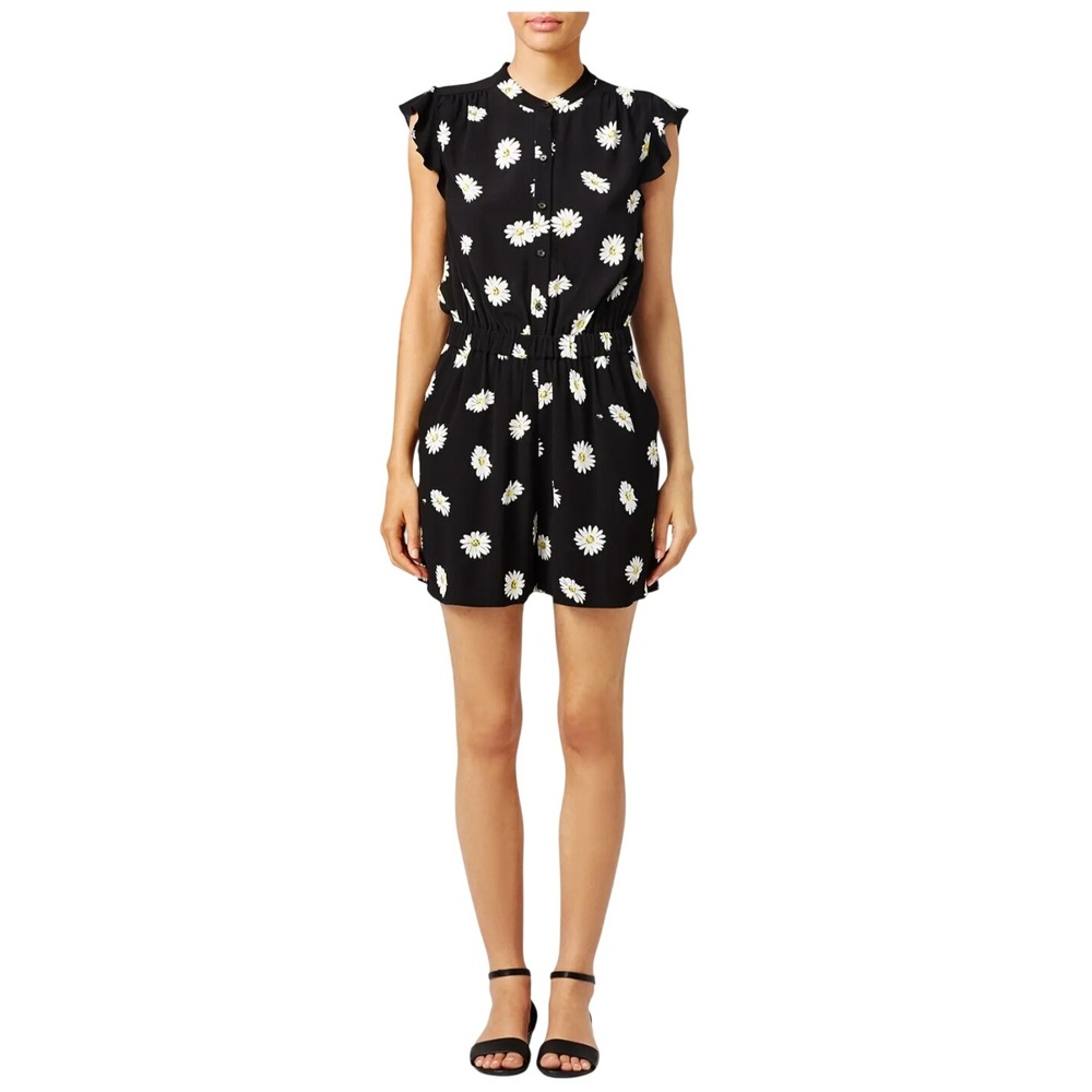 Kate Spade New York Daisy Dot Black Floral Print Ruffle Sleeve Romper Size 0